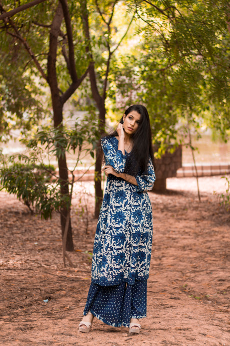 Polka Dot Indigo Hand Block Printed Cotton Set