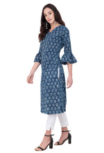 Load image into Gallery viewer, RUH_bell sleeves indigo long kurta