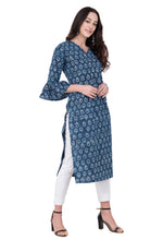 Load image into Gallery viewer, RUH_bell sleeves indigo long kurta