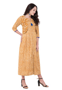 RUH_Mustard Block Printed Cotton Dress