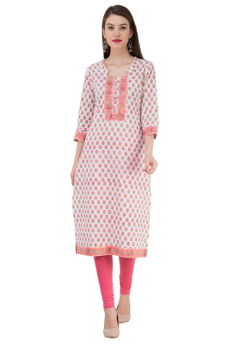 RUH_white pink booti cotton Kurta