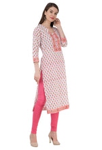 Load image into Gallery viewer, RUH_white pink booti cotton Kurta