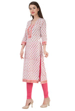 Load image into Gallery viewer, RUH_white pink booti cotton Kurta