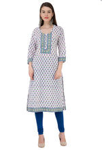 Load image into Gallery viewer, RUH_White Blue Booti Cotton Kurta