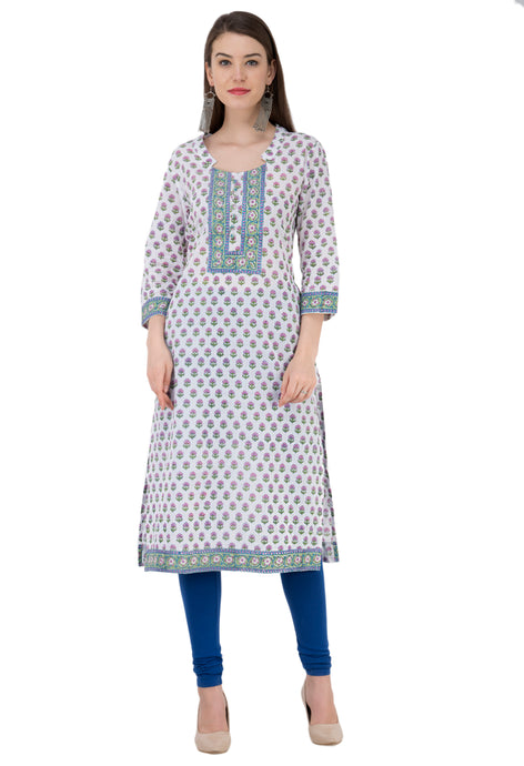 RUH_White Blue Booti Cotton Kurta