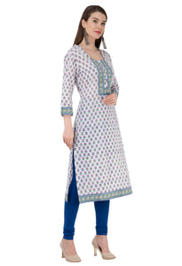 RUH_White Blue Booti Cotton Kurta