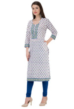 Load image into Gallery viewer, RUH_White Blue Booti Cotton Kurta