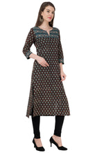 Load image into Gallery viewer, Brown with Green Booti Border  Cotton Jahota Kurta