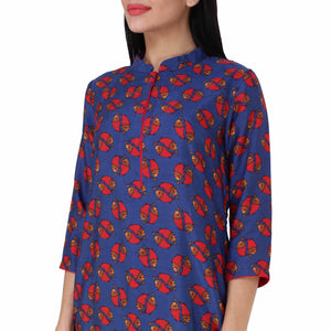 Red Fish Blue Cotton Kurta