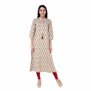 Maroon Block Print white cotton Kurta