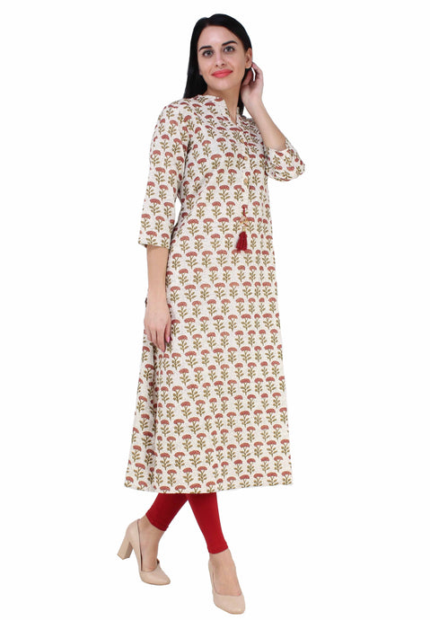 Maroon Block Print white cotton Kurta