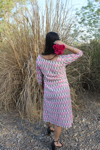 Pure Ikat mirror work cotton dress