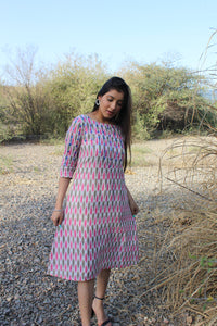 Pure Ikat mirror work cotton dress