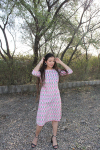 Pure Ikat mirror work cotton dress