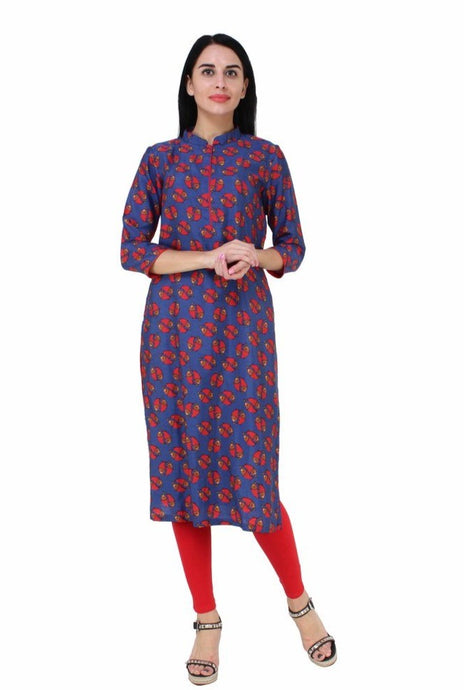 Red Fish Blue Cotton Kurta